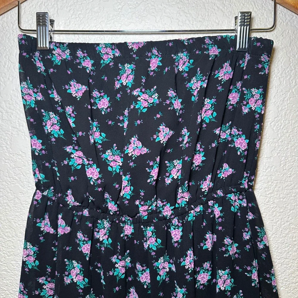 Forever 21 Size M Strapless Maxi Dress Black Floral Summer Bohemian Dark Romance - Picture 2 of 7